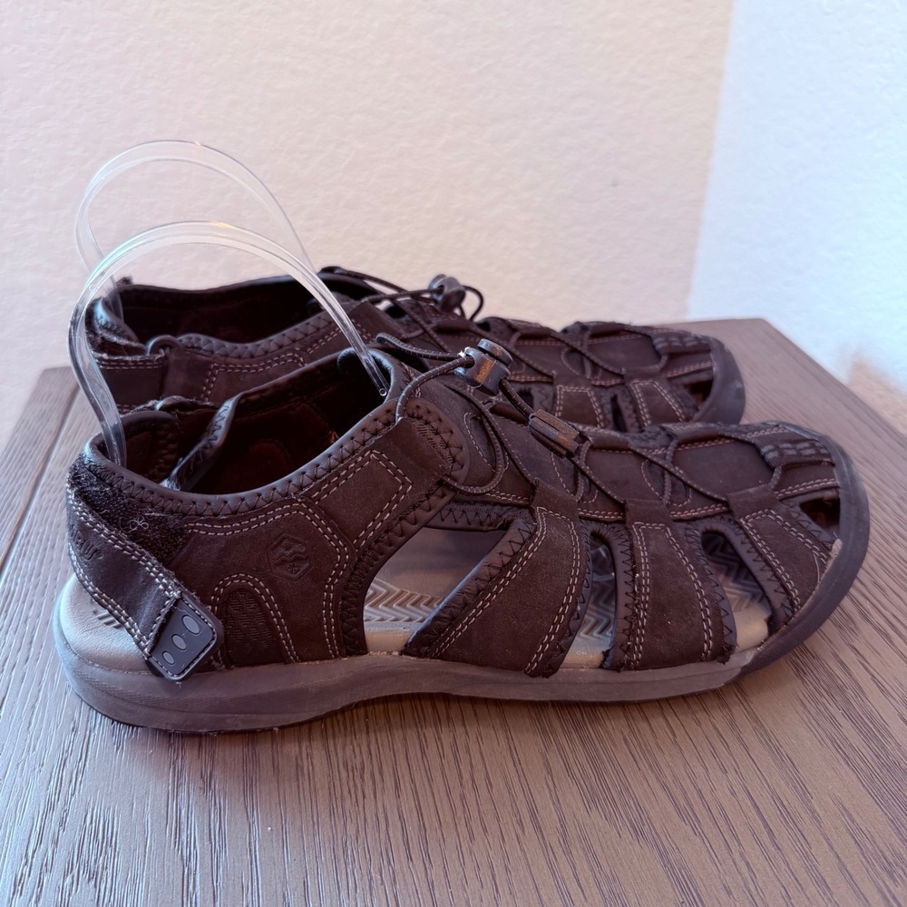 Khombu Travis Mens Fisherman Sandals Black Brown‎ Closed Toe Bungee Size 11M